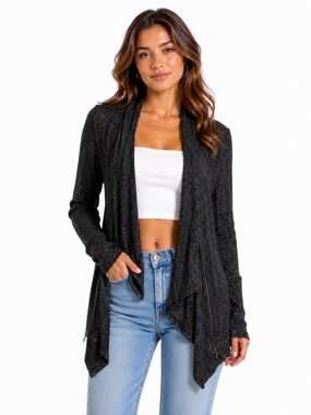 Love Scarlet Women's Draped Open Front Cardigan Sweater - Black Size S
